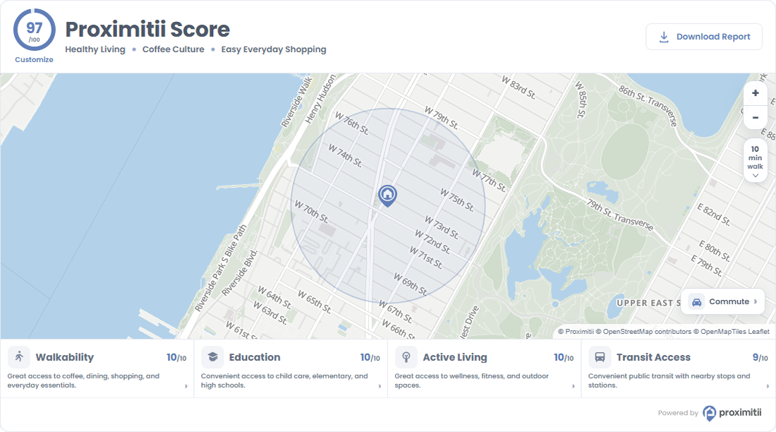 Local Lifestyle widget with a neighborhood map and nearby amenities